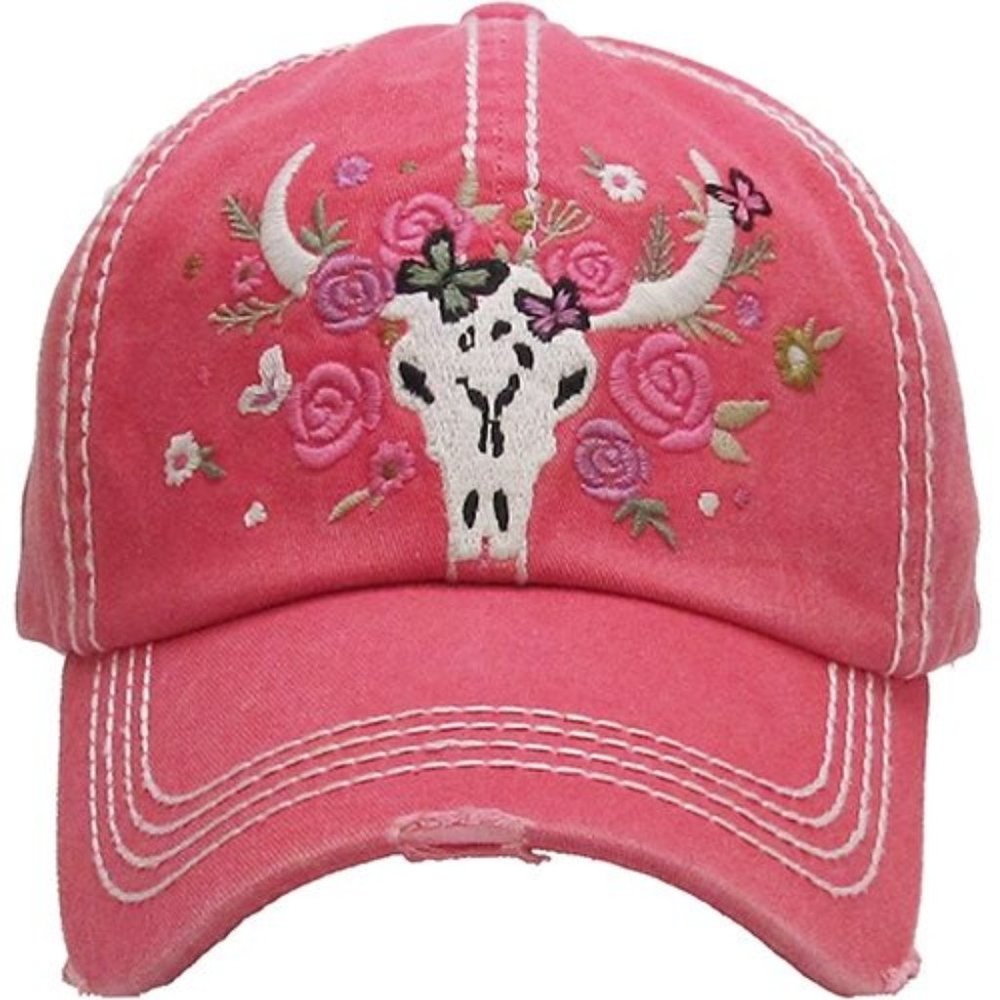 Ballcap - Steer Skull - Pink